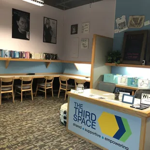 Front desk featuring some of the work space they offer.