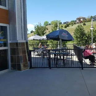 a group of people eating outside