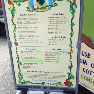 the menu for the drink