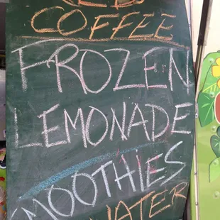 a sign for frozen lemonade smoothies