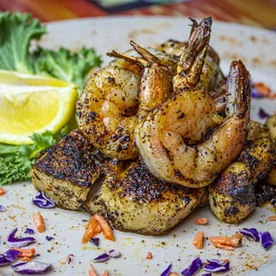 a plate of grilled shrimp