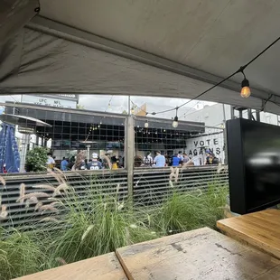 View of the internal patio area with majority of the TV's