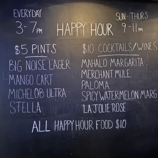 Happy hour menu