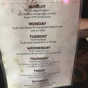 Hmmmm...specials by day!