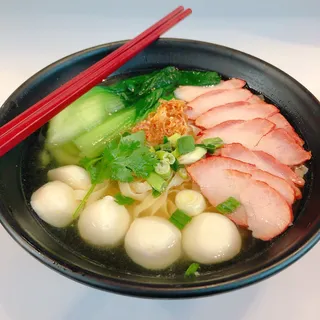 Bbq Pork and Fish Ball Noodle Soup