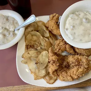 Sausage gravy home fries tenderloin strips