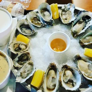 Razor clam chowder and oysters