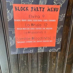 Block Party Menu