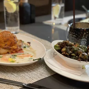 Broiled Rockfish: crab imperial, warm beluga lentil salad, lemon butter $36