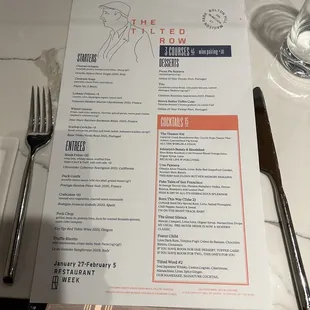 Restaurant week menu