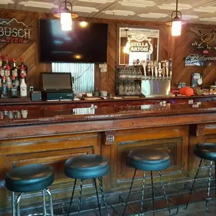 a bar with bar stools