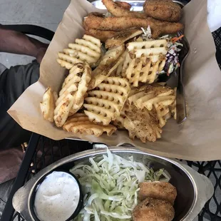 Fried fish mix. Crab stuffed mushrooms