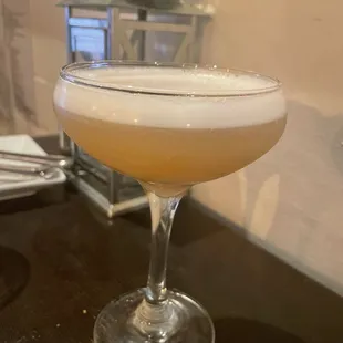 Whiskey Sour with Aqua Faba alternative to egg whites.  It&apos;s good and I&apos;m surprised!