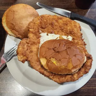 Pork tenderloin with pepperjack cheese and an extra bun (a must!)