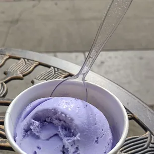 Scoop of ube ice cream