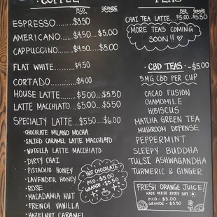 Beverages menu