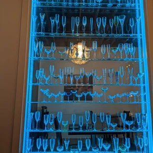 cool blue wall of glasses