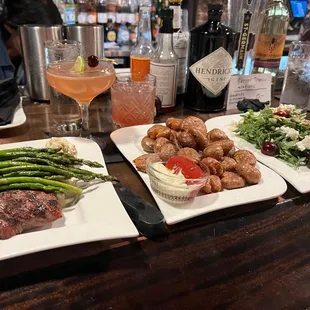 Steak medium rare asparagus mashed potatoes, Mashed truffle  potatoes And arugula salad