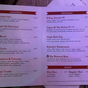 2023 miracle Christmas menu -- love the Rudolph&apos;s replacement!