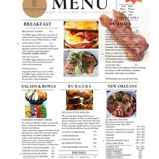 a menu for breakfast