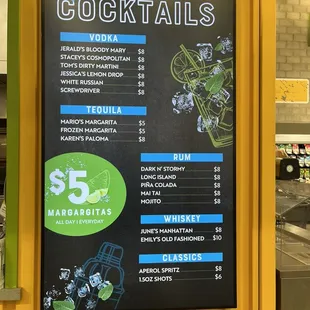 Cocktails menu