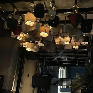 several lamps hanging from the ceiling