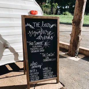Personalized drink menu at wedding.