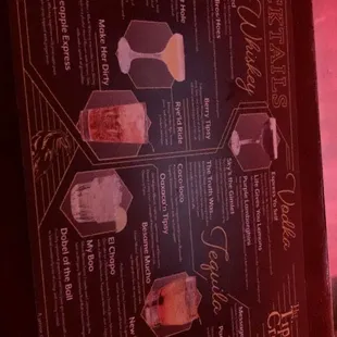 Menu of cocktails
