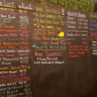 a blackboard with a variety of wines