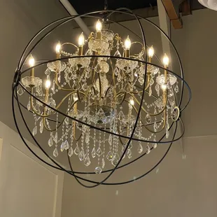 a chandelier hanging from the ceiling