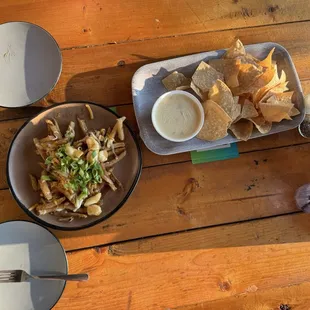 Poutine and bacon gouda queso