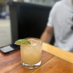 a drink on a wooden table