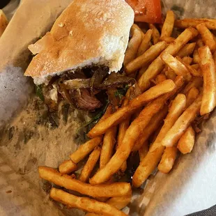Steak Sandwich and Fries