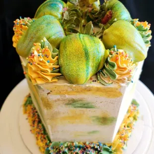 a cake decorated with fresh fruit