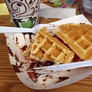 Mocha latte and "sweet heart" waffle.....yummy lunch