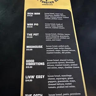 the menu for the restaurant