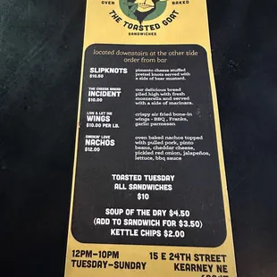 a menu for a restaurant