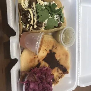 Puppsa and beef taco