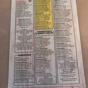 the menu for the restaurant