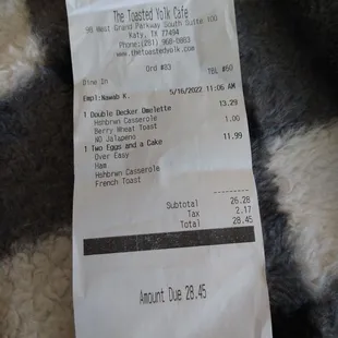 Copy of our receipt.