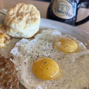 2 eggs and sausage. Extra 2.99 for hash browns. Good came quick, eggs were already cold