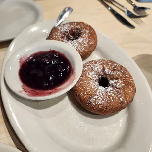 Blueberry cake donut with blueberry compote