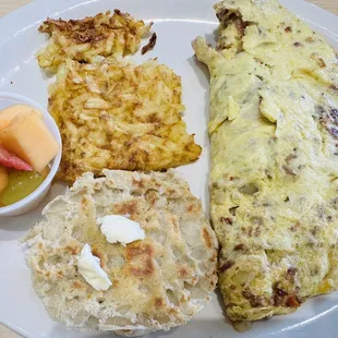 Double Decker Omelette w/ English Muffin and Hashbrown Casserole