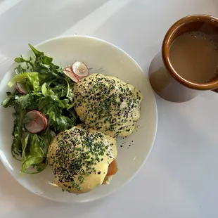 Poached egg and smoked salmon.