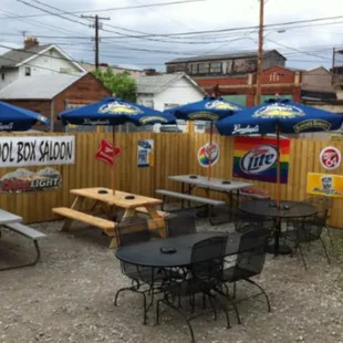 tables and umbrellas