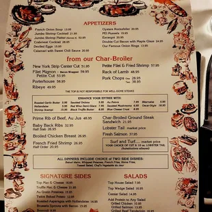a menu for the top steakhouse