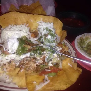 Acapulco taco salad, inside.