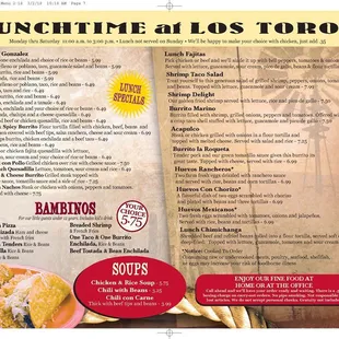 Lunch Menu and Kids Menu!!