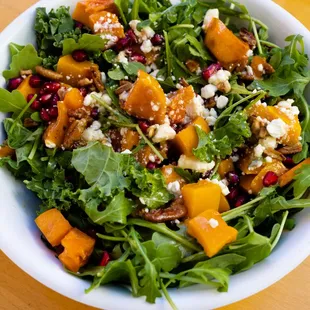 fall salad - persimmons, squash, goat cheese