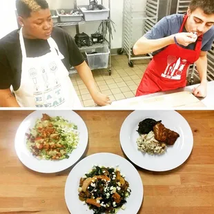 Brian + (our newest employee!) Morgan evaluating the fruits of their labor. #kalesalad #blackenedcod #cobbsalad